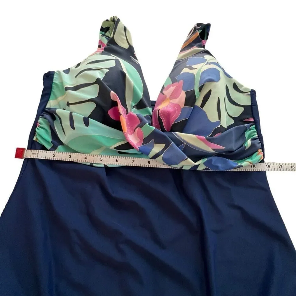 Maxine Of Hollywood Floral V-Neck Drape Front One Piece Swimsuit